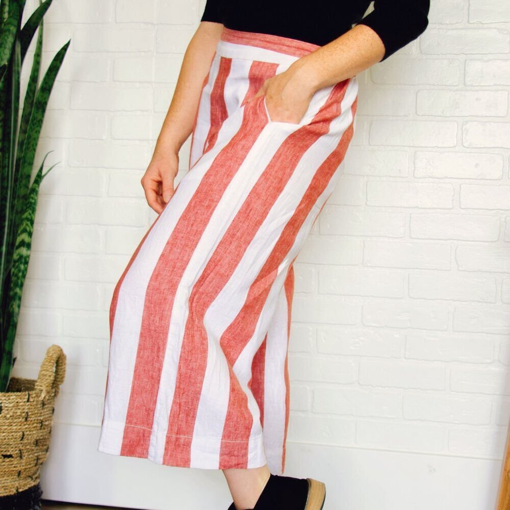Madewell ~ Beach Red and White Striped Cropped Pants ~ Size Medium - Picture 4 of 8